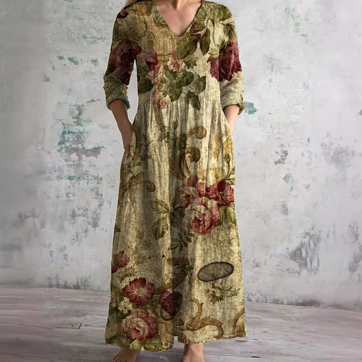 Vestido Maxi Floral de Verano con Escote en V