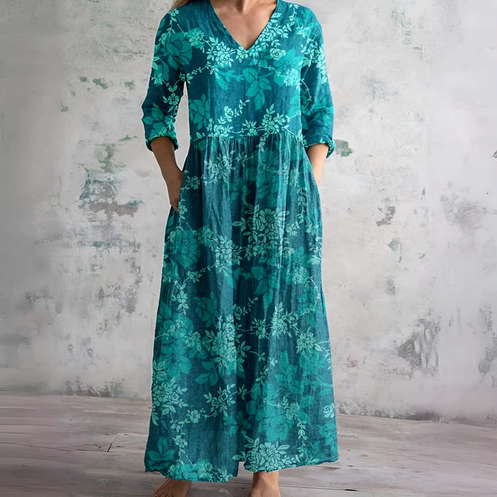 Vestido Maxi Floral de Verano con Escote en V