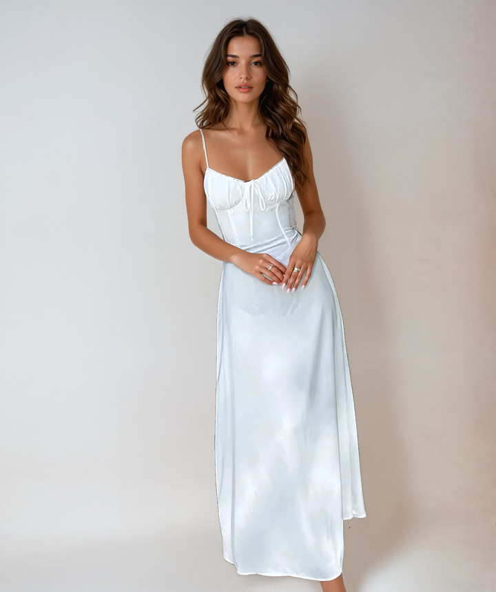 Vestido Maxi de Invitada de Boda Sin Mangas y con Cuerpo Fruncido