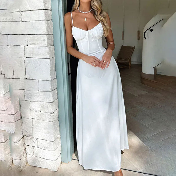 Vestido Maxi de Invitada de Boda Sin Mangas y con Cuerpo Fruncido