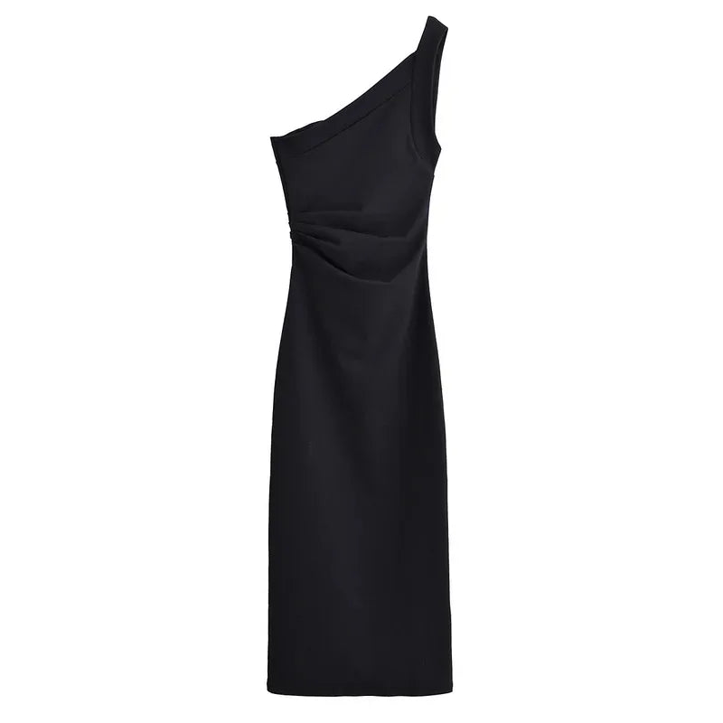 Vestido Midi Asimétrico de Un Hombro