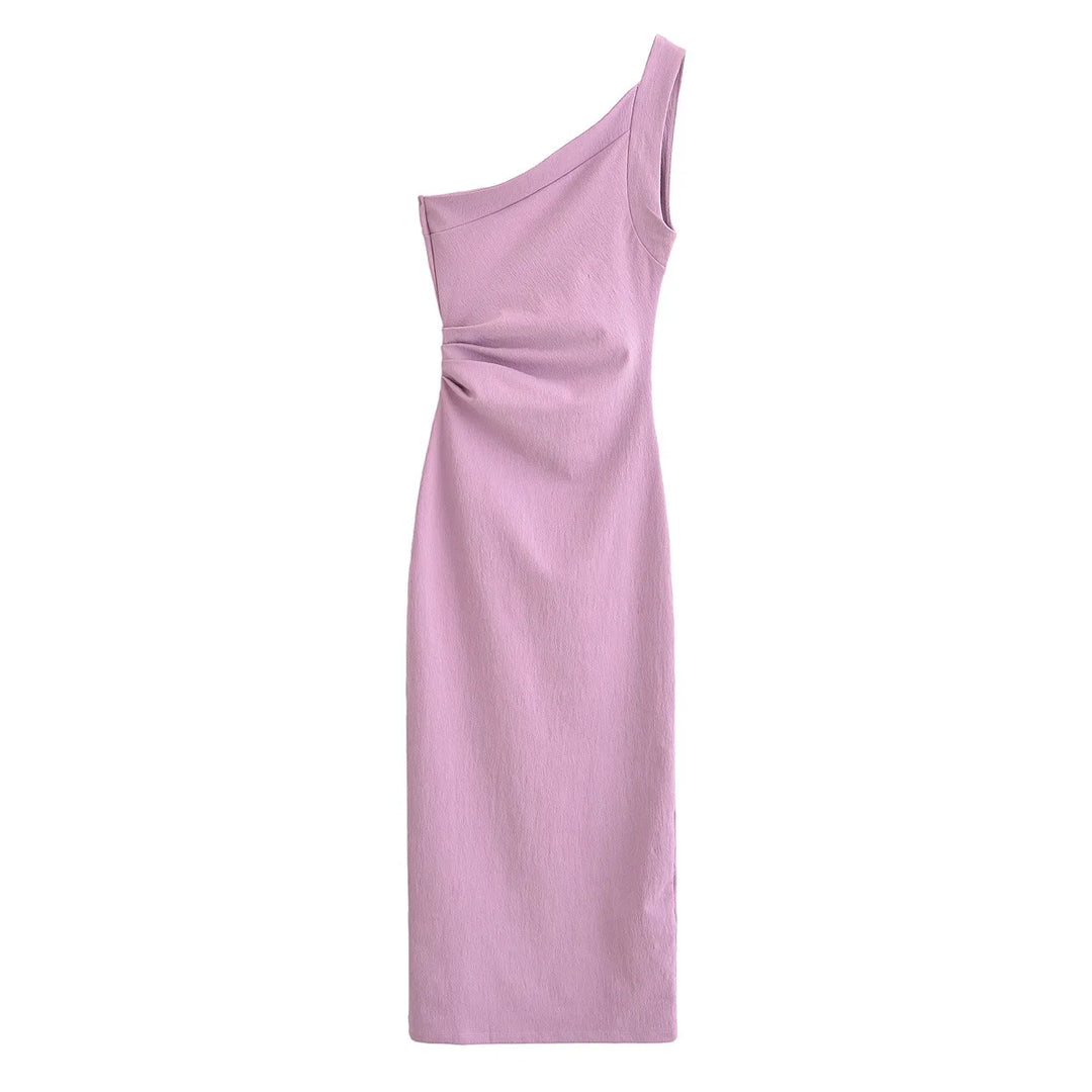 Vestido Midi Asimétrico de Un Hombro
