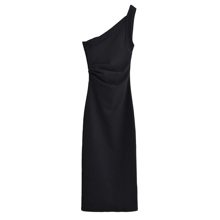 Vestido Midi Asimétrico de Un Hombro