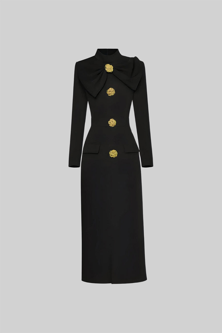 Mireille| Vestido Midi de Manga Larga con Cuello Alto para Mujeres