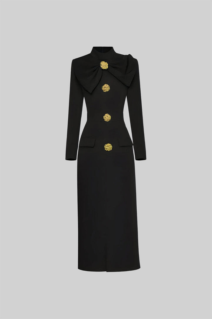 Mireille| Vestido Midi de Manga Larga con Cuello Alto para Mujeres