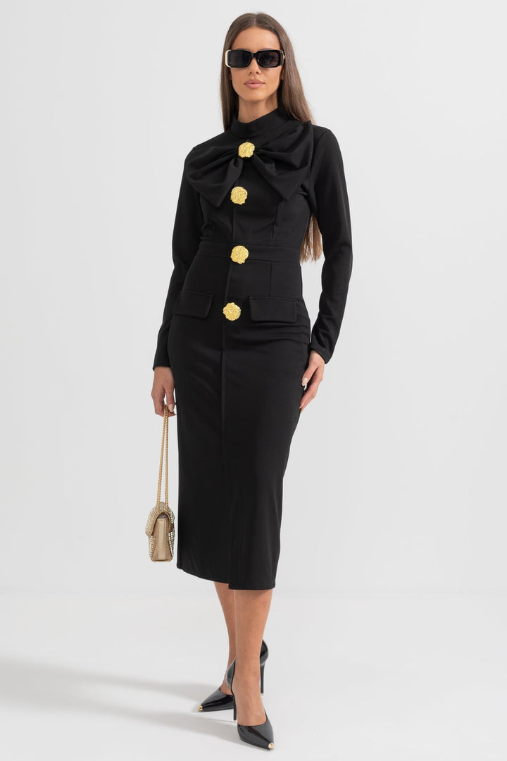 Mireille| Vestido Midi de Manga Larga con Cuello Alto para Mujeres