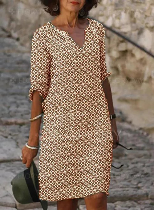 Rosamund | Vestido Midi de Cuello en V Recto para Mujeres