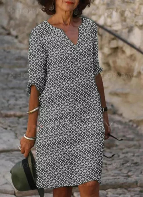 Rosamund | Vestido Midi de Cuello en V Recto para Mujeres