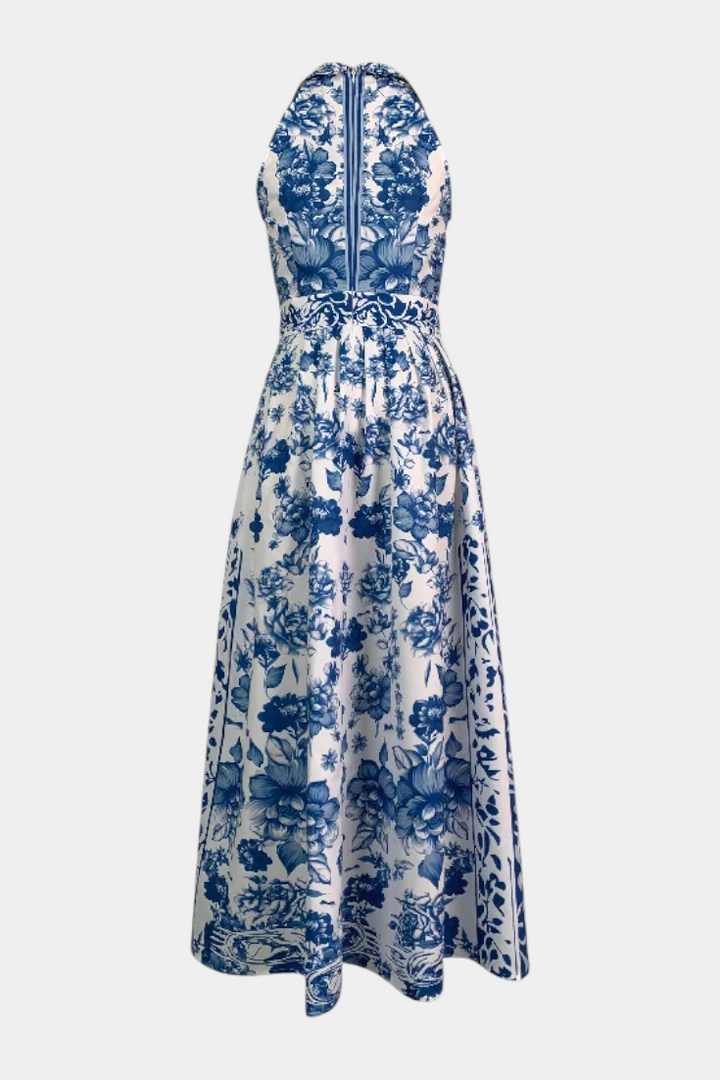 Shante Vestido A-Line Estampado Floral con Cuello Solapa