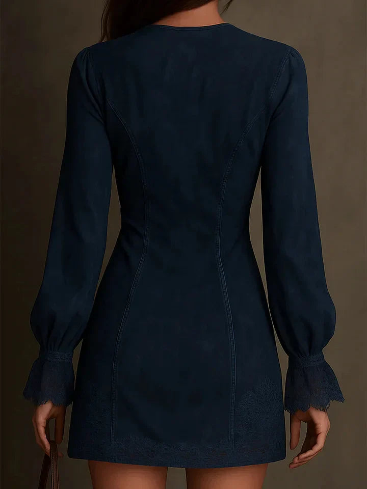 Delfine Mini Vestido de Ante con Encaje