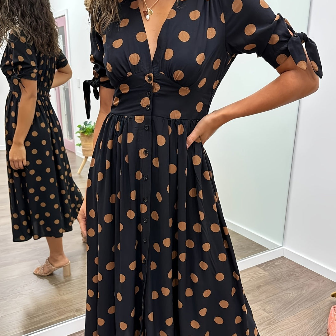 Amaris | Vestido Midi de Lunares con Escote en V para Mujeres