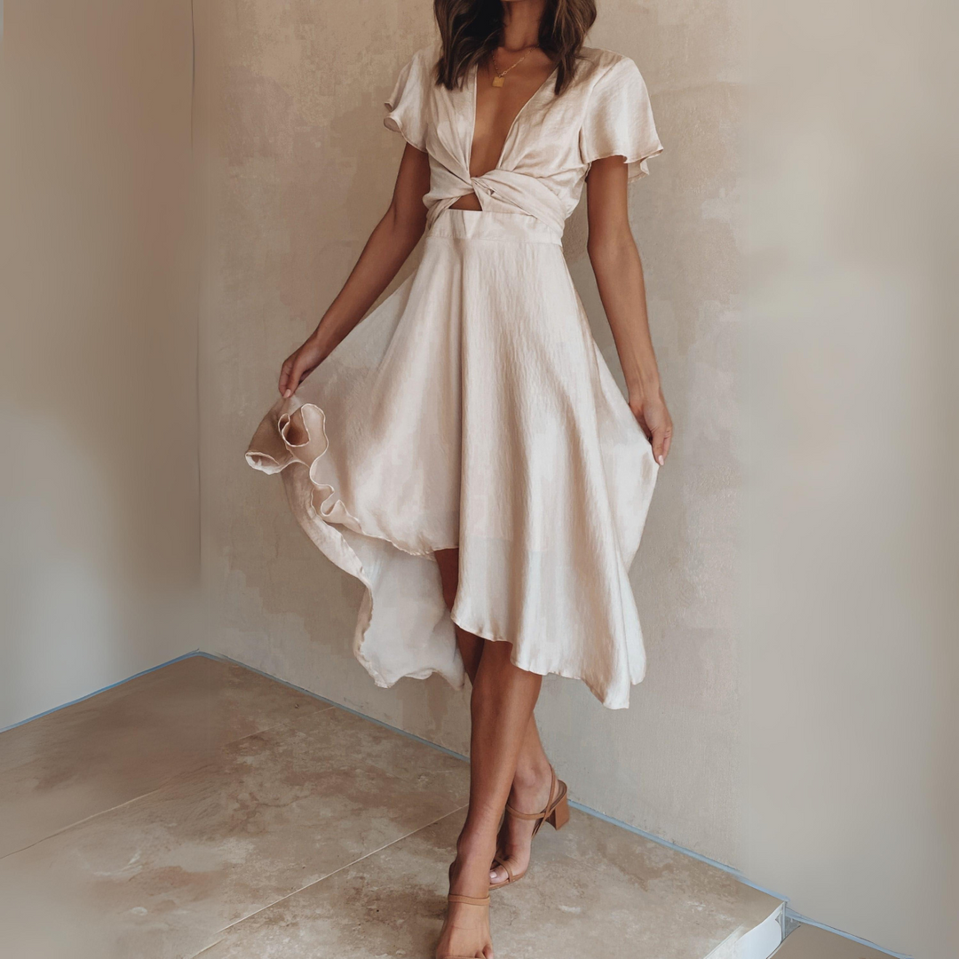 Priscia | Vestido Midi de Manga Corta para Mujeres