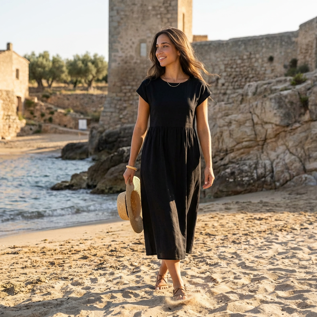 Chira Vestido midi con mangas cortas