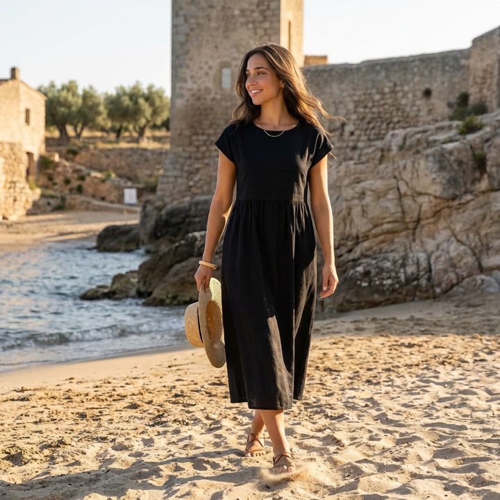 Chira Vestido midi con mangas cortas