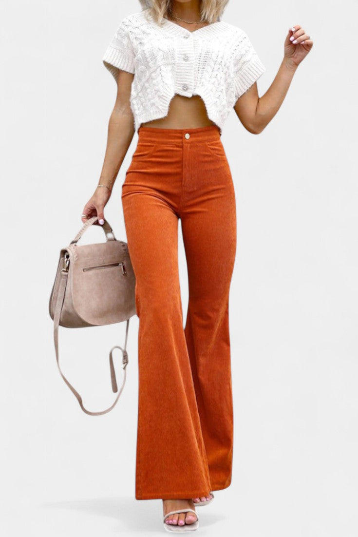 Kiara Pantalones de Terciopelo de Pierna Ancha de Cintura Alta