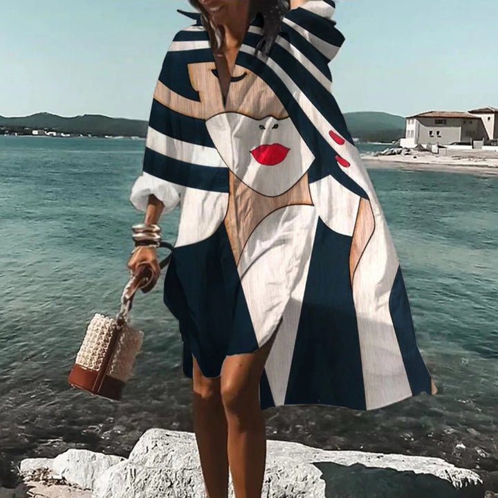 Vestido camisero extragrande para mujer con estampado artístico y botones en la parte delantera