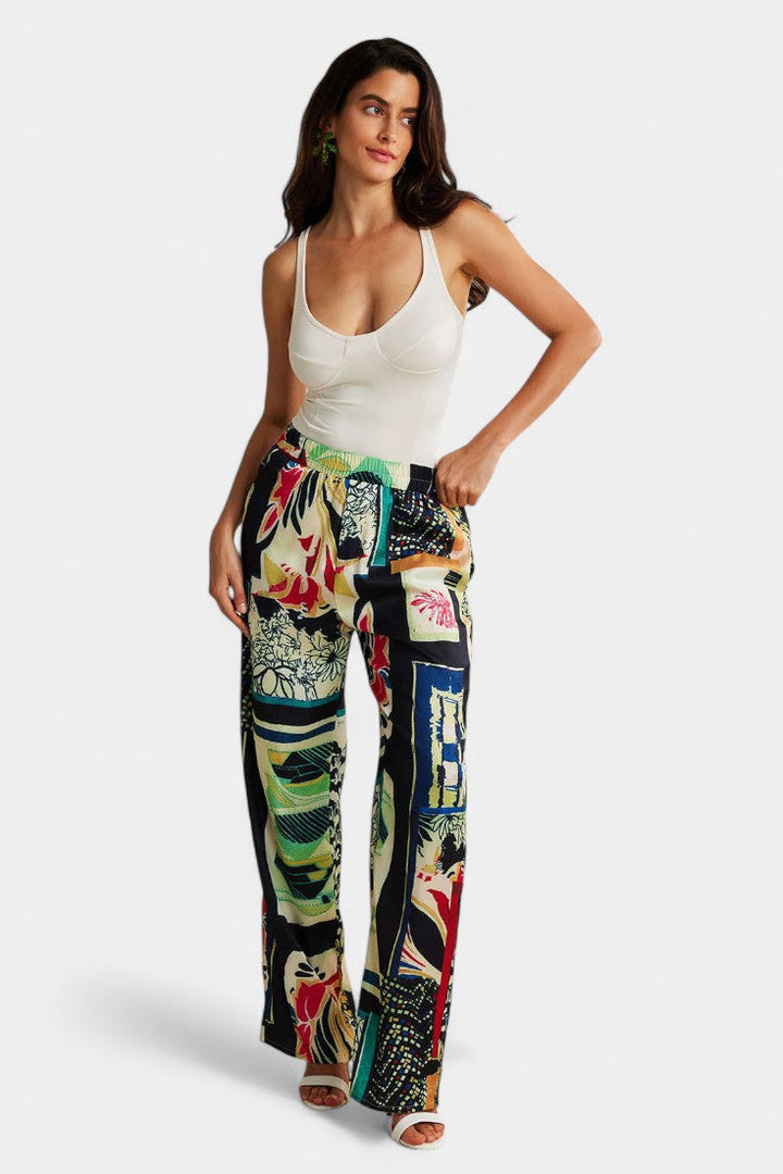 Arce Pantalones Rectos de Cintura Alta con Estampado Floral