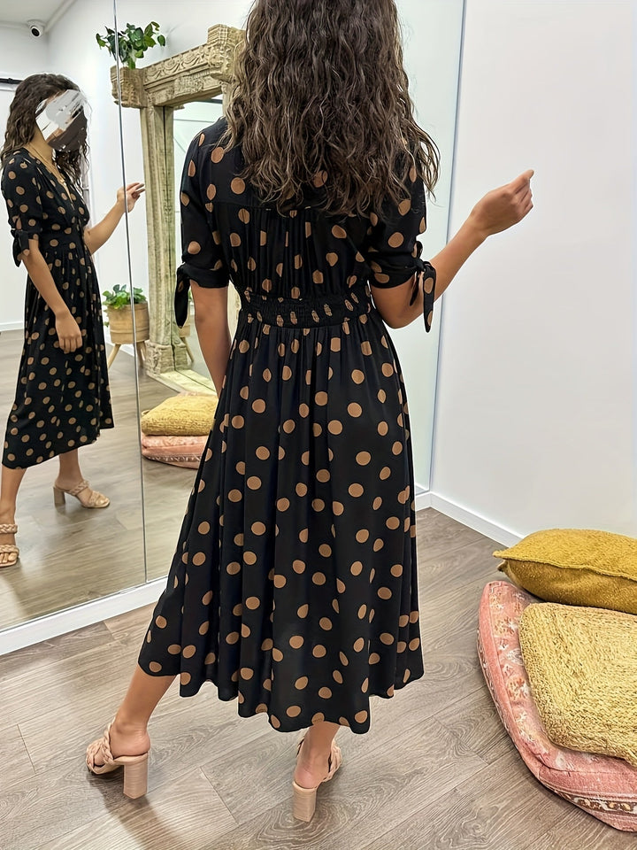 Amaris | Vestido Midi de Lunares con Escote en V para Mujeres