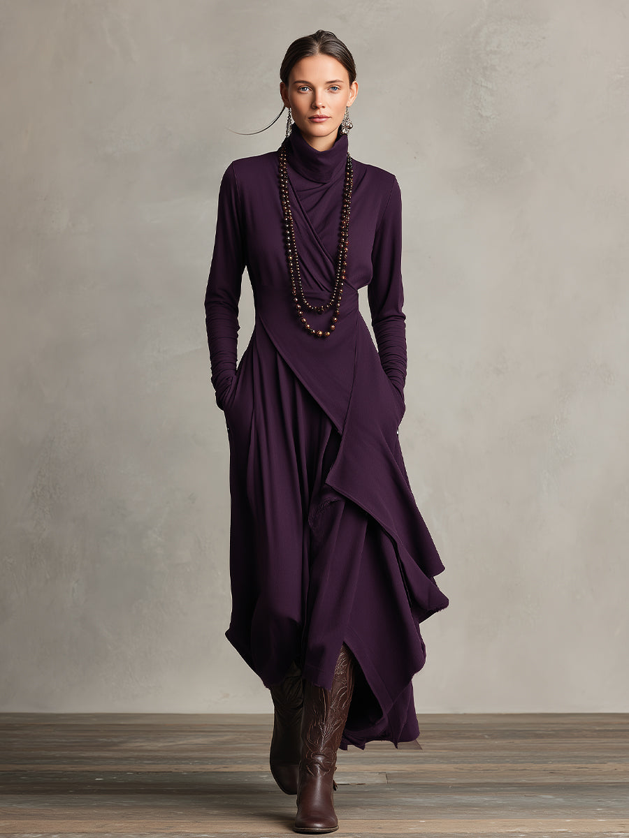 Natalia Maxivestido Asimétrico de Punto con Cuello Alto