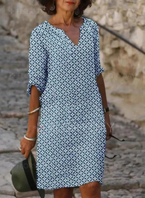 Rosamund | Vestido Midi de Cuello en V Recto para Mujeres