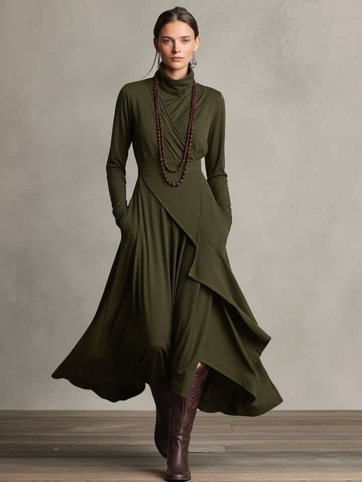 Natalia Maxivestido Asimétrico de Punto con Cuello Alto
