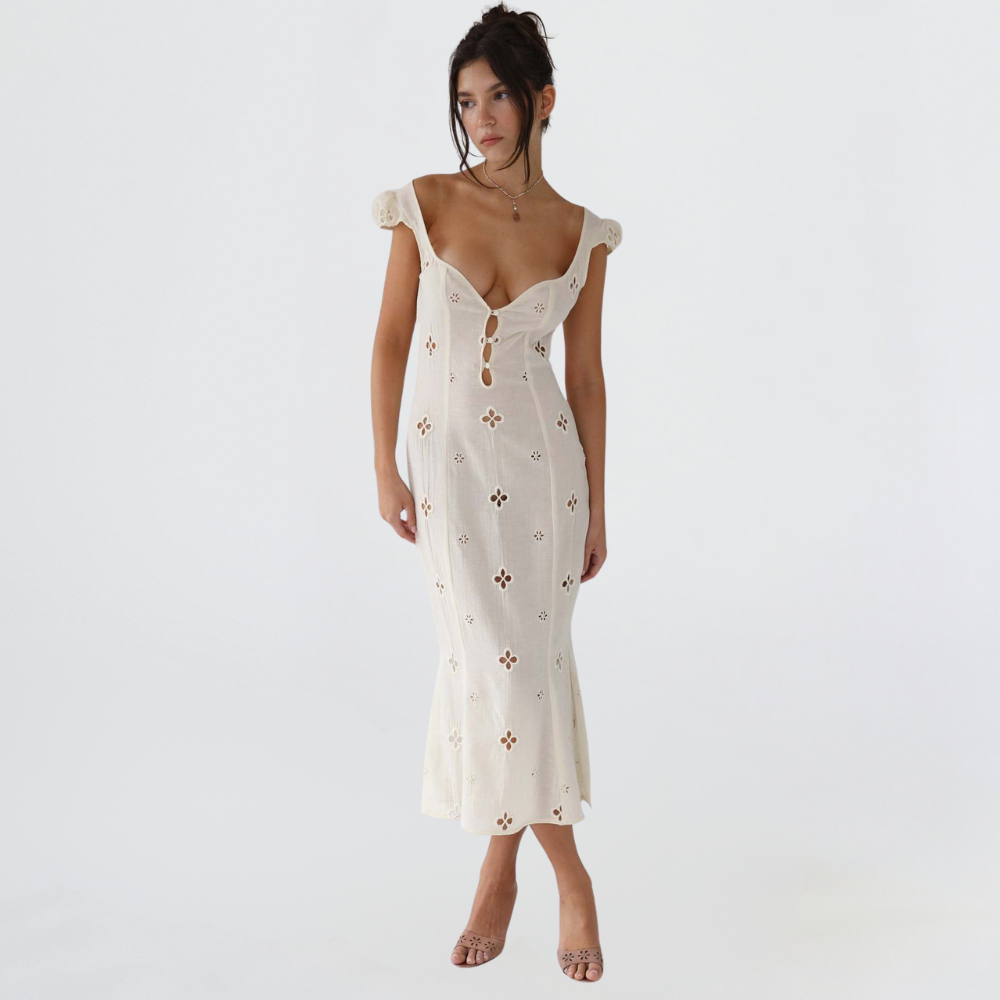 Adelina | Vestido Midi Ajustado con Corte para Mujeres