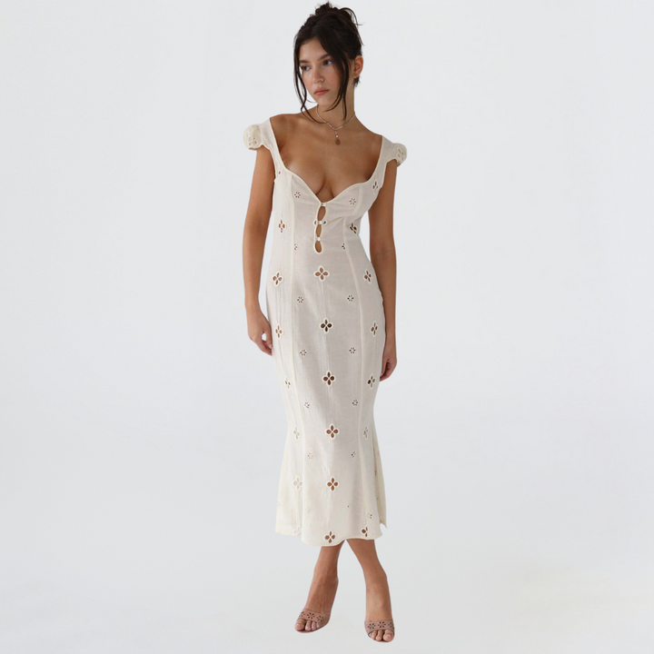 Adelina | Vestido Midi Ajustado con Corte para Mujeres