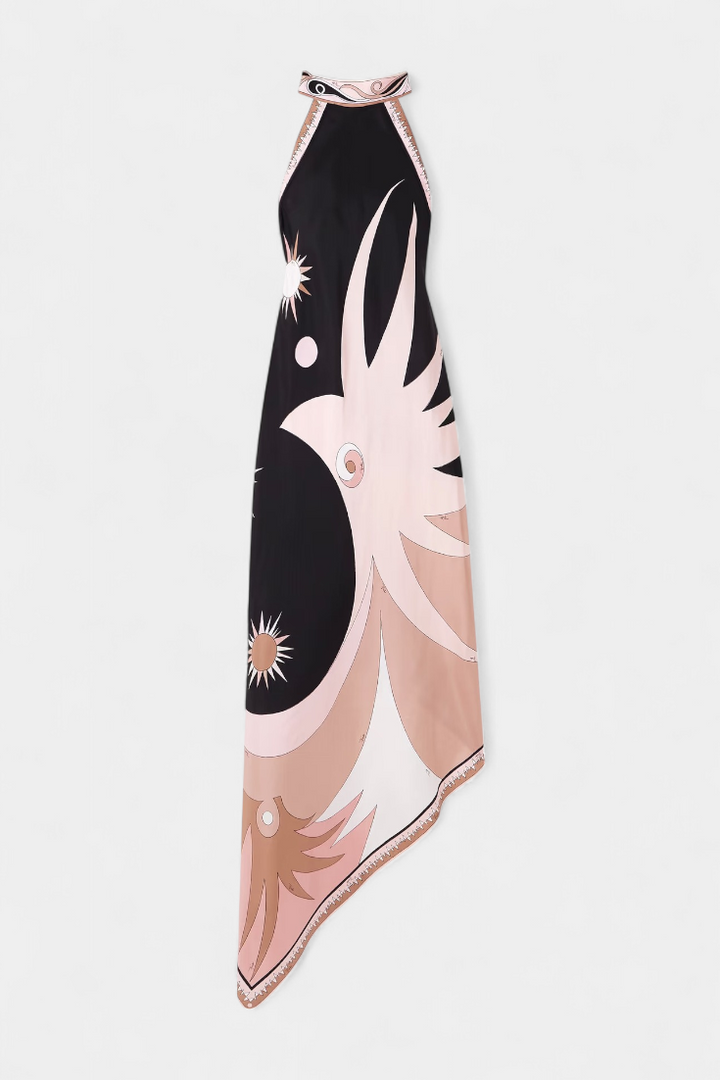 Rosenda Vestido con Espalda Abierta y Estampado Abstracto