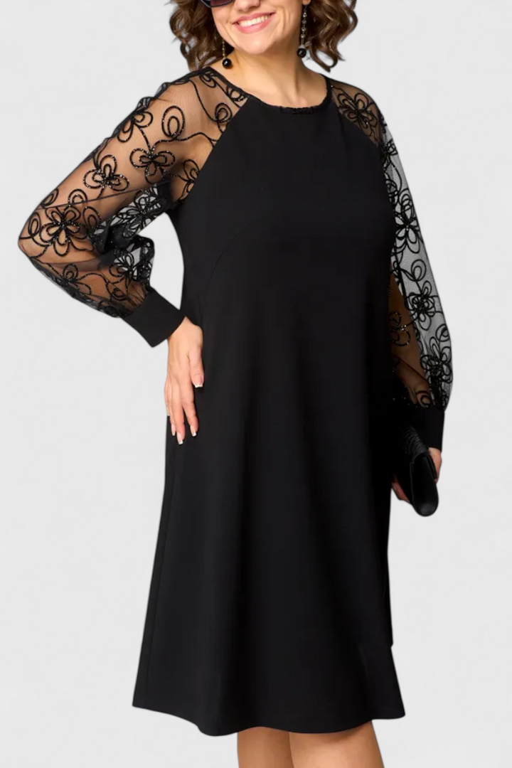 Bellezza Vestido de Encaje con Mangas Largas y Escote Redondo