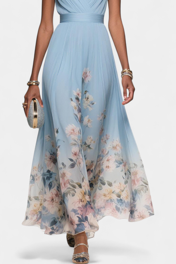 Sauline Vestido Maxi Floral Sin Mangas con Escote en V