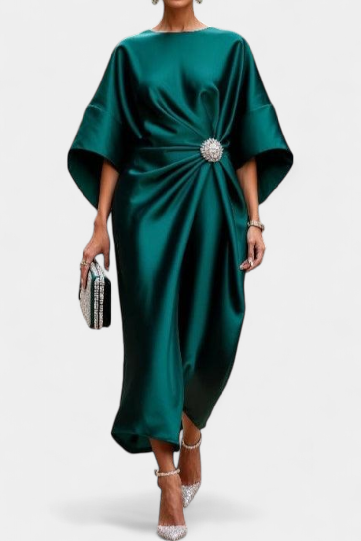 Ubelia Vestido Largo de Satén con Brillo Luxe