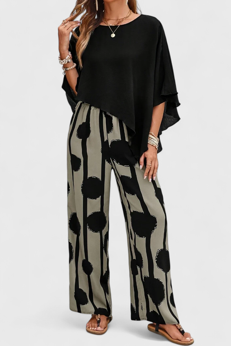 Aleida Conjunto Asimétrico con Top y Pantalón Estampado