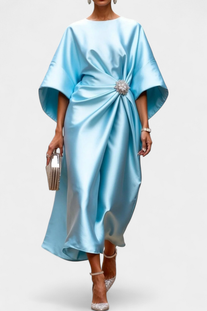 Ubelia Vestido Largo de Satén con Brillo Luxe