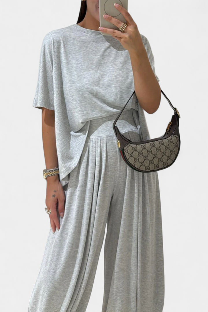 Trista Conjunto Casual de Top Suave y Pantalones de Pierna Ancha