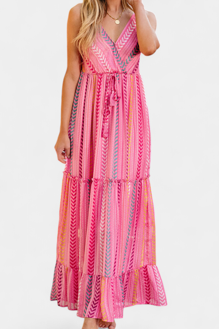 Asunción Vestido Largo Rosa de Rayas Multicolor