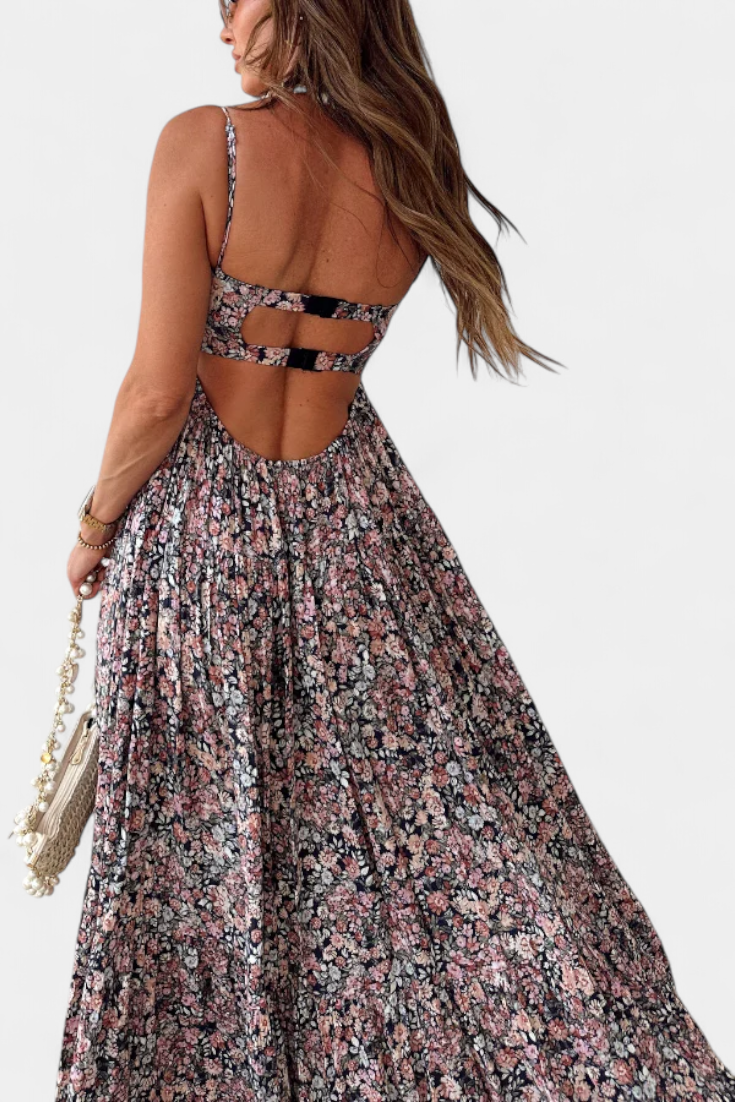 Reyna Vestido Maxi Floral con Espalda Abierta