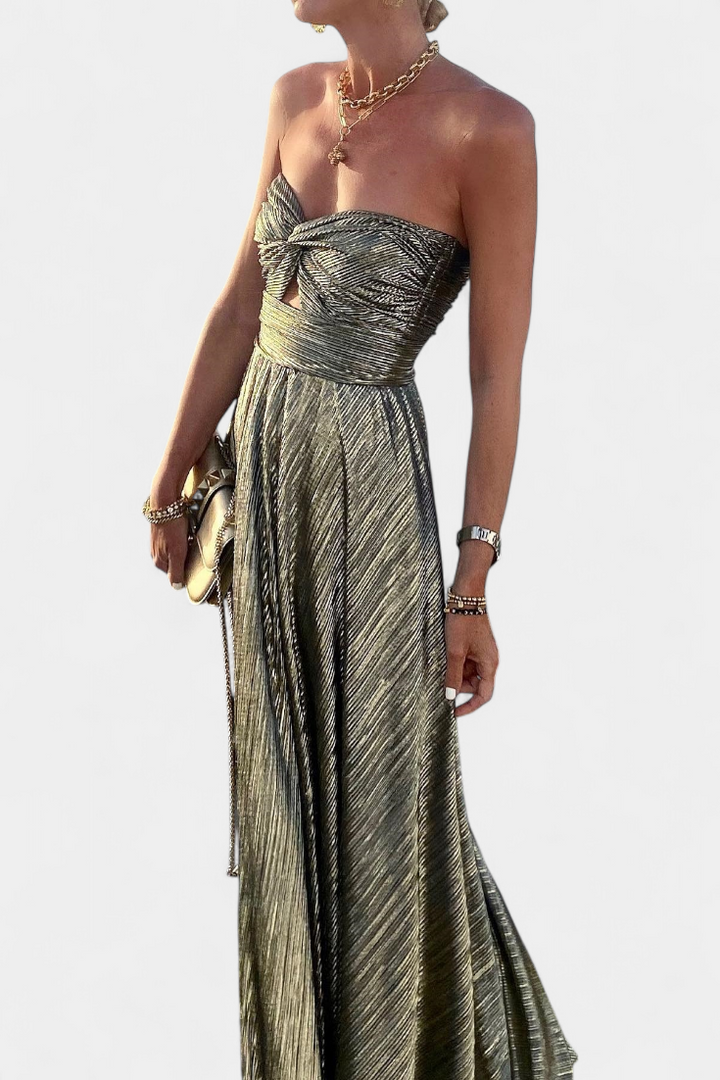 Onelia Vestido Largo Sin Tirantes con Tejido Metalizado