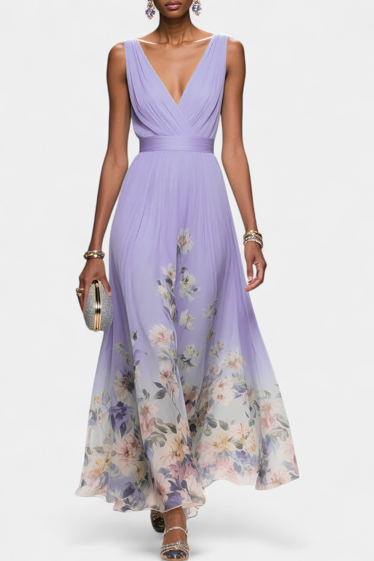 Sauline Vestido Maxi Floral Sin Mangas con Escote en V