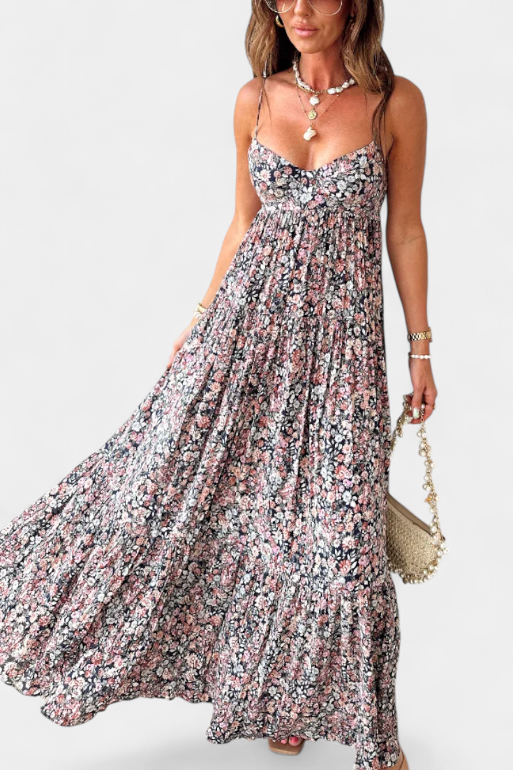 Reyna Vestido Maxi Floral con Espalda Abierta