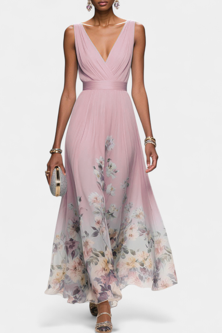 Sauline Vestido Maxi Floral Sin Mangas con Escote en V