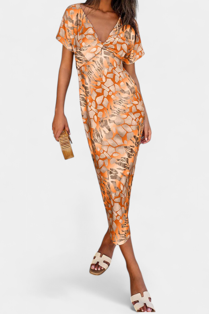 Triana Vestido con Estampado Abstracto y Escote en V