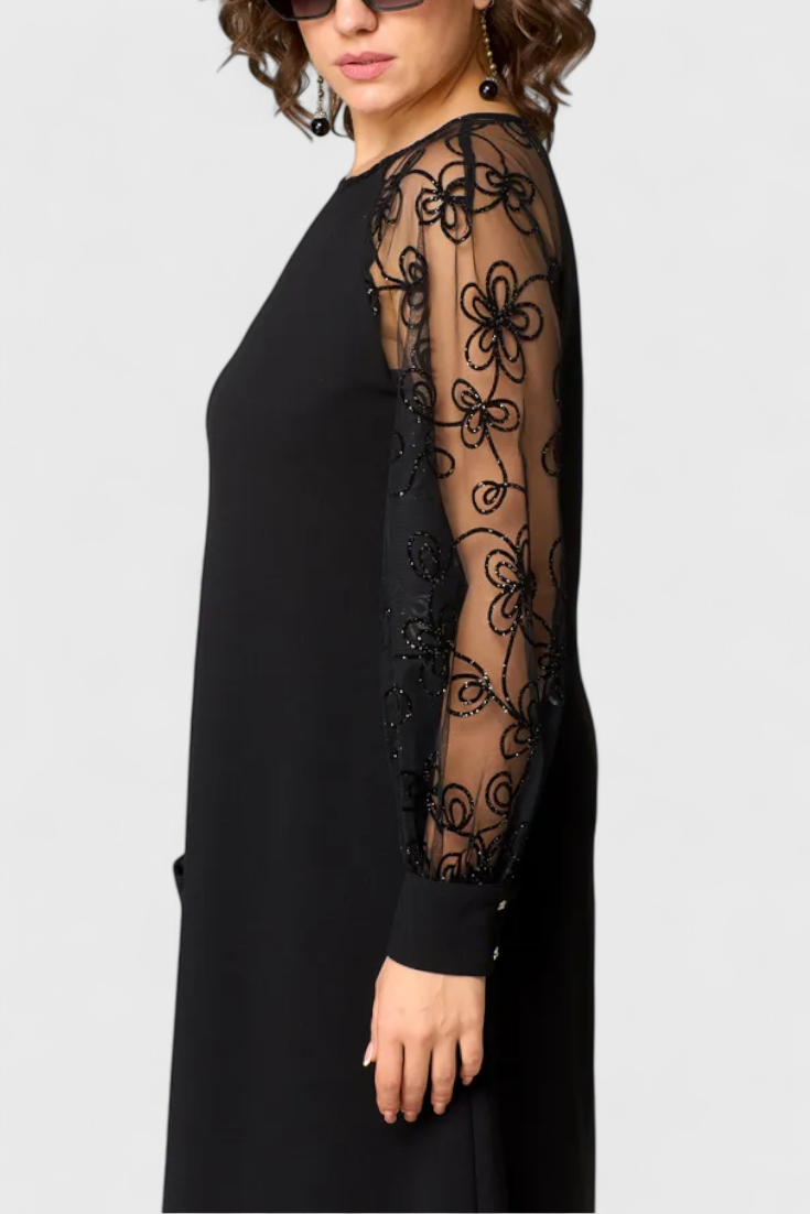 Bellezza Vestido de Encaje con Mangas Largas y Escote Redondo