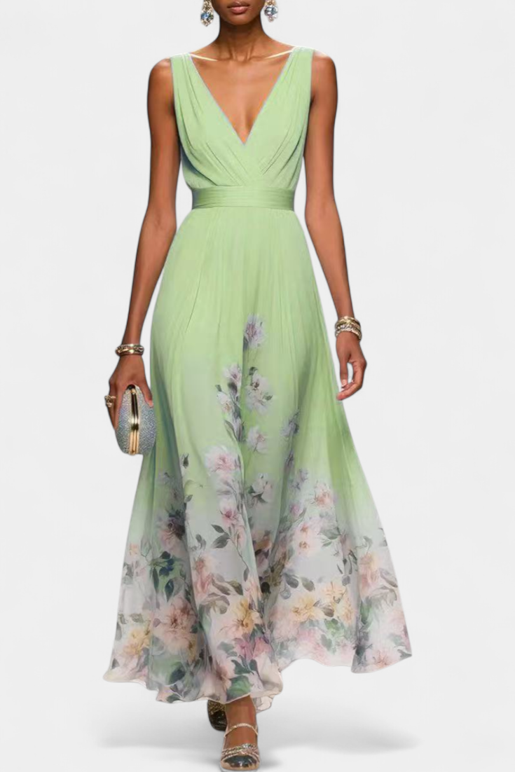 Sauline Vestido Maxi Floral Sin Mangas con Escote en V