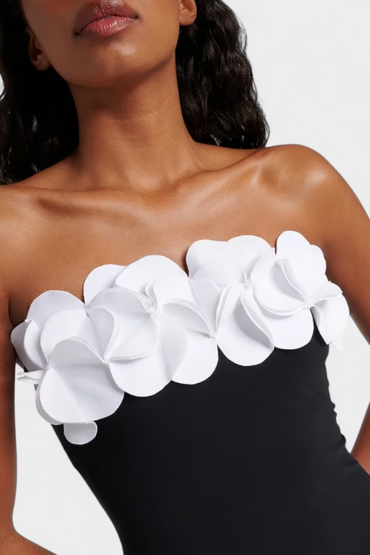 Ahria Conjunto de Bañador con Flores 3D y Falda Envolvente