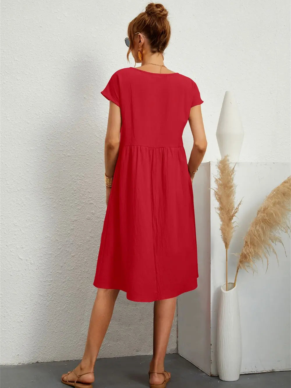 Ondine | Vestido Midi de Manga Corta con Bolsillos para Mujeres