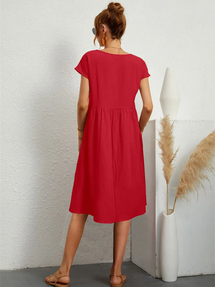 Ondine | Vestido Midi de Manga Corta con Bolsillos para Mujeres