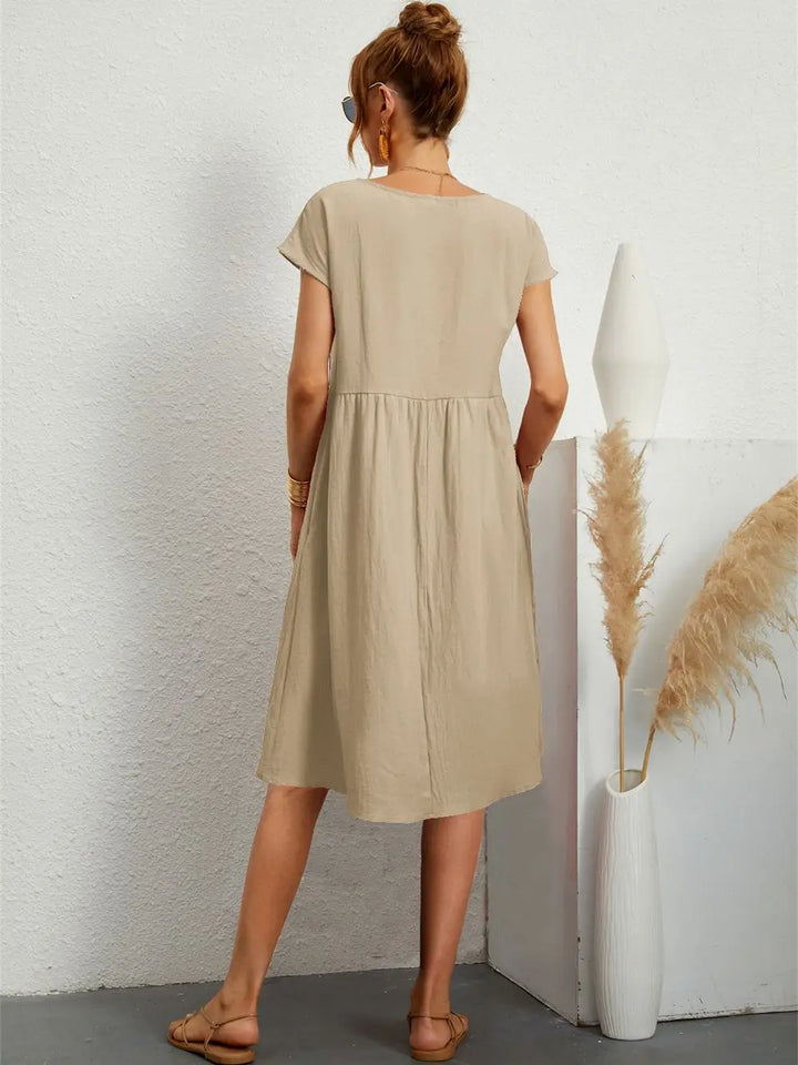 Ondine | Vestido Midi de Manga Corta con Bolsillos para Mujeres
