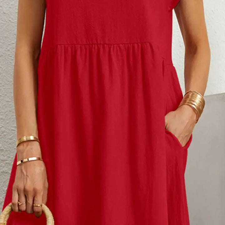 Ondine | Vestido Midi de Manga Corta con Bolsillos para Mujeres