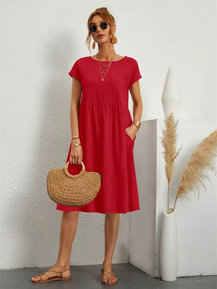 Ondine | Vestido Midi de Manga Corta con Bolsillos para Mujeres