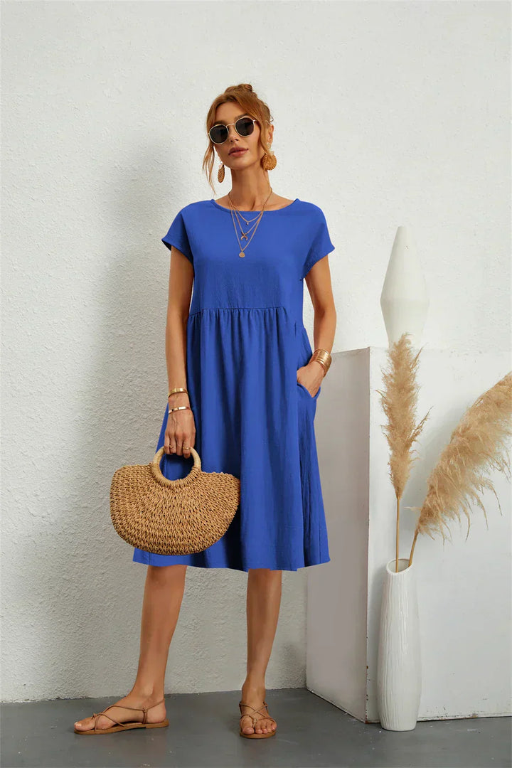 Ondine | Vestido Midi de Manga Corta con Bolsillos para Mujeres